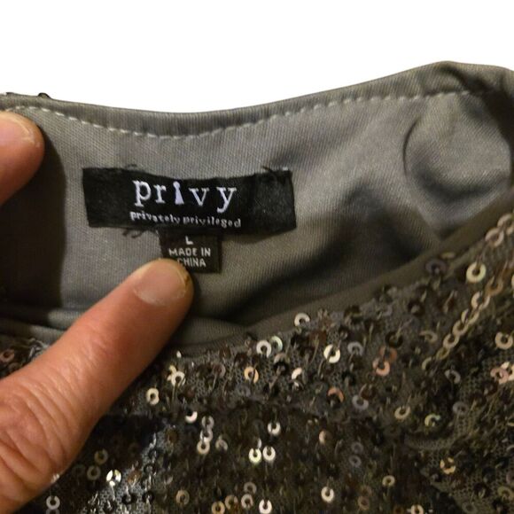 Buckle Privy  Large Sequined Blouse Gray Sequined Shirt Open Back Gather… - Picture 3 of 7